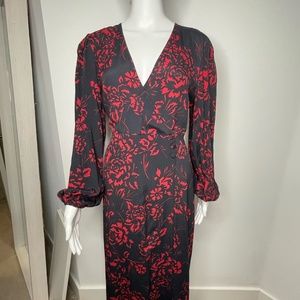 Zara Red and Black Floral Midi Dress